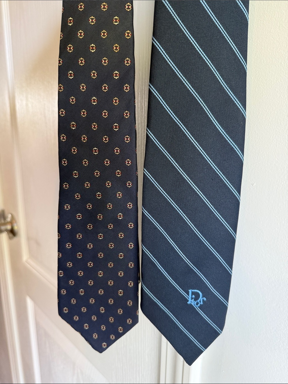 Dior Navy Tie with Light Blue Diagonal Stripes
